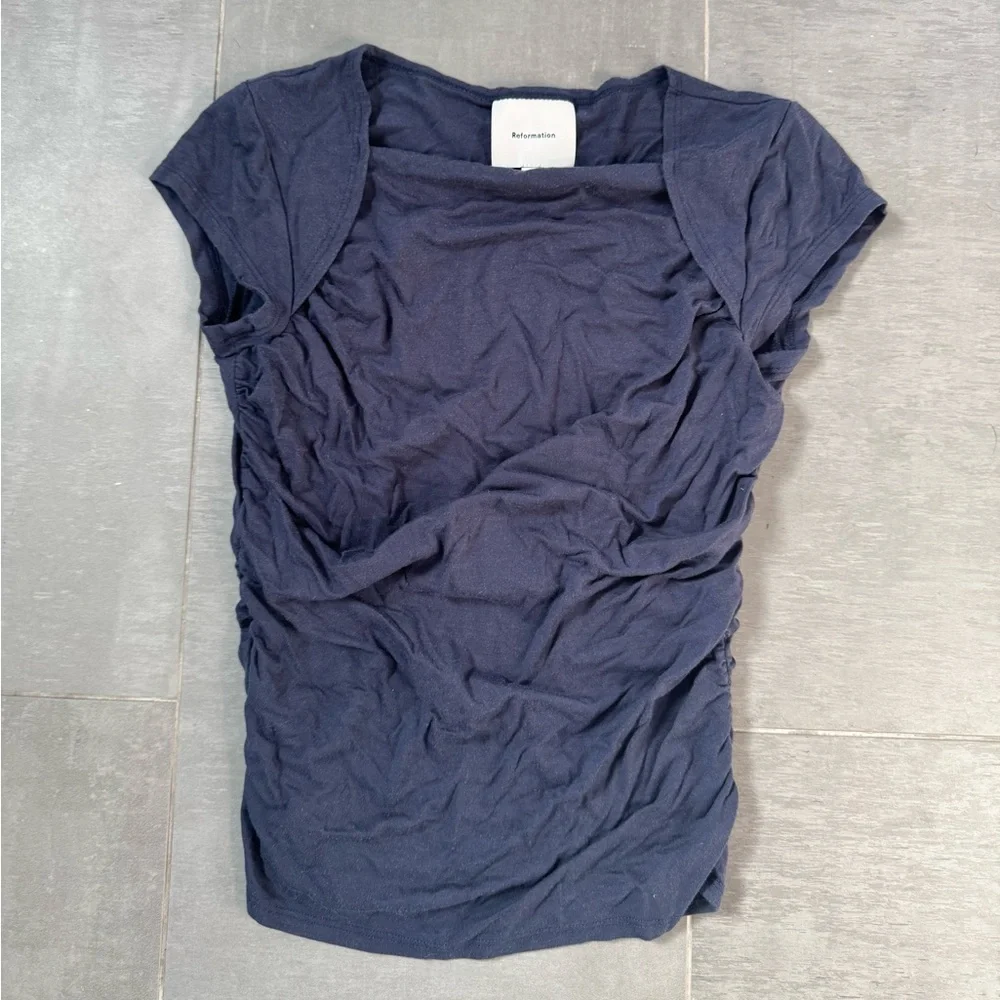 Reformation Addison Navy Shirt - Picture 5 of 6